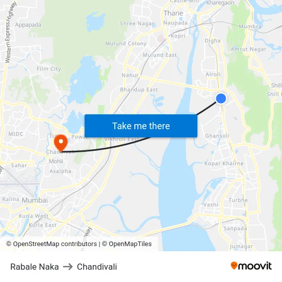 Rabale Naka to Chandivali map