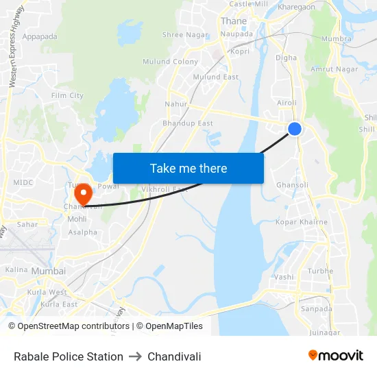 Rabale Police Station to Chandivali map