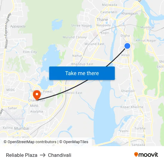 Reliable Plaza to Chandivali map