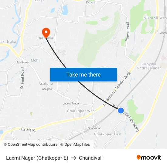 Laxmi Nagar (Ghatkopar-E) to Chandivali map