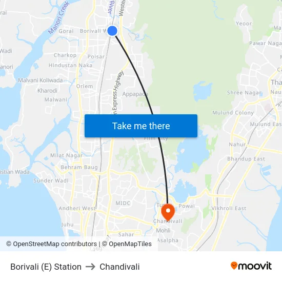 Borivali (E) Station to Chandivali map