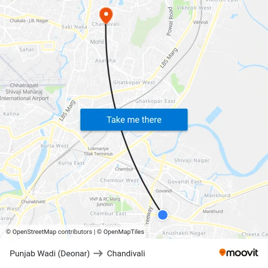 Punjab Wadi (Deonar) to Chandivali map