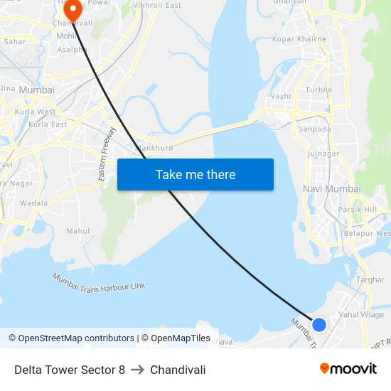 Delta Tower Sector 8 to Chandivali map