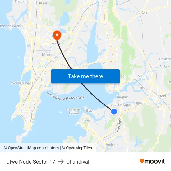 Ulwe Node Sector 17 to Chandivali map