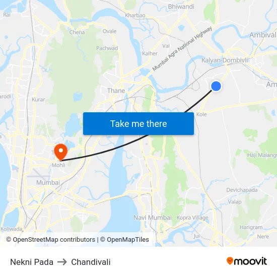 Nekni Pada to Chandivali map