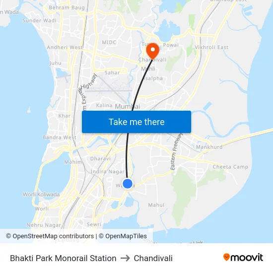 Bhakti Park Monorail Station to Chandivali map
