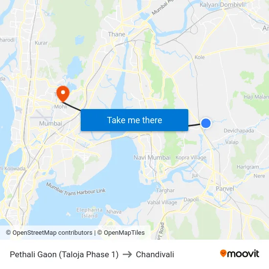 Pethali Gaon (Taloja Phase 1) to Chandivali map
