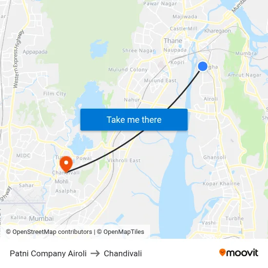 Patni Company Airoli to Chandivali map