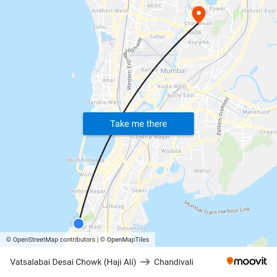 Vatsalabai Desai Chowk (Haji Ali) to Chandivali map