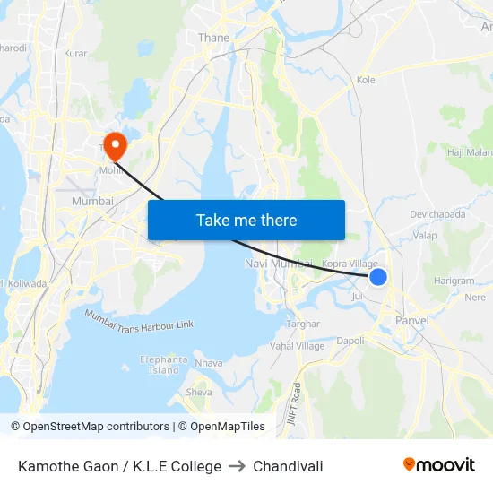 Kamothe Gaon / K.L.E College to Chandivali map