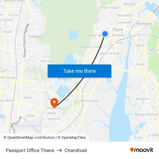 Passport Office Thane to Chandivali map