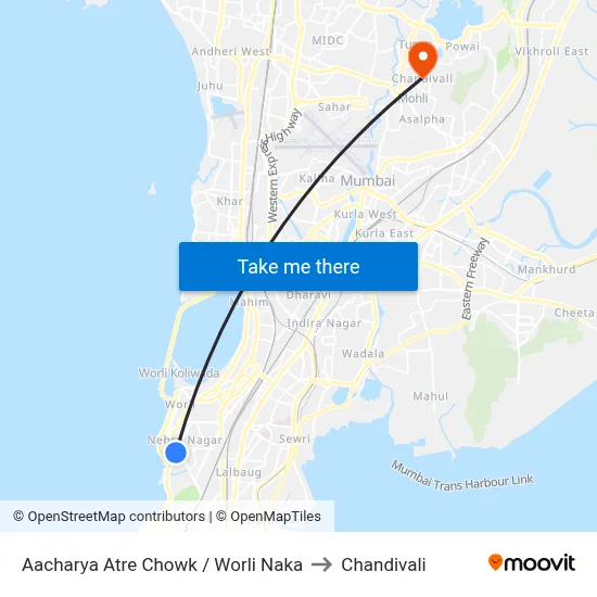 Aacharya Atre Chowk / Worli Naka to Chandivali map