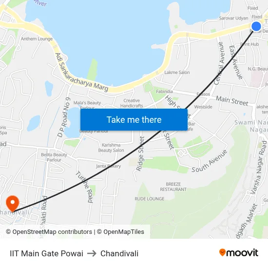IIT Main Gate Powai to Chandivali map