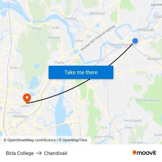 Birla College to Chandivali map