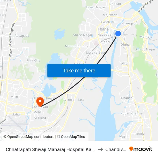 Chhatrapati Shivaji Maharaj Hospital Kalwa to Chandivali map