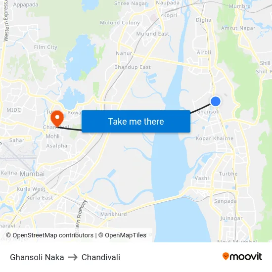 Ghansoli Naka to Chandivali map