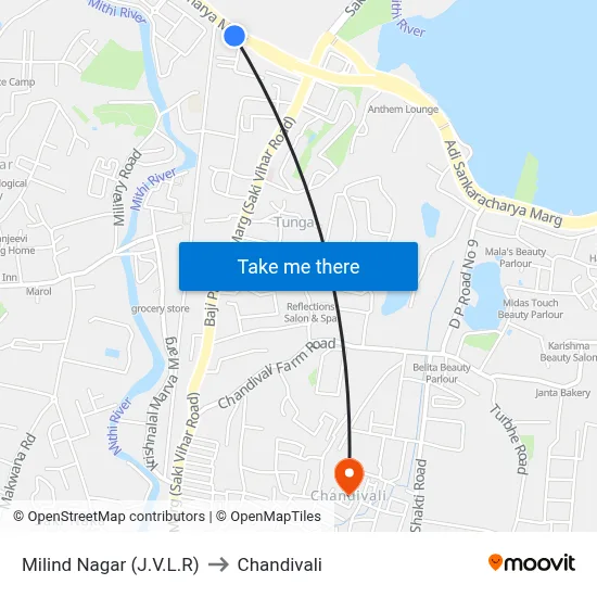 Milind Nagar (J.V.L.R) to Chandivali map