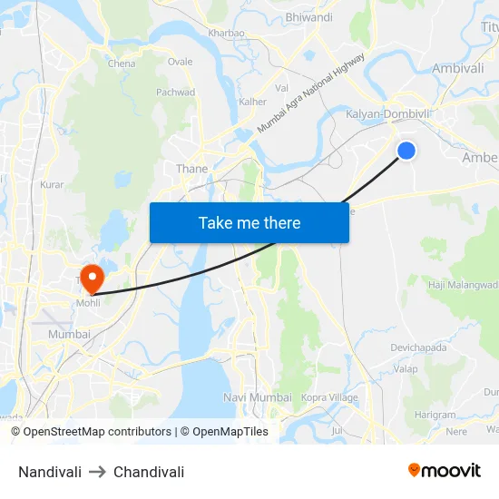 Nandivali to Chandivali map