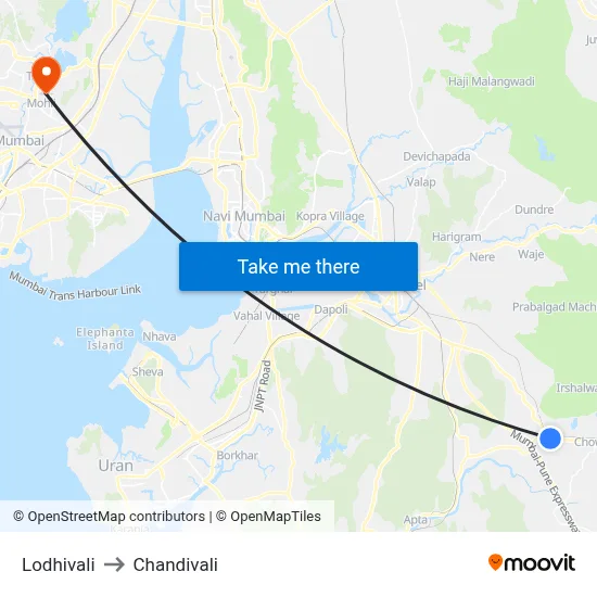 Lodhivali to Chandivali map