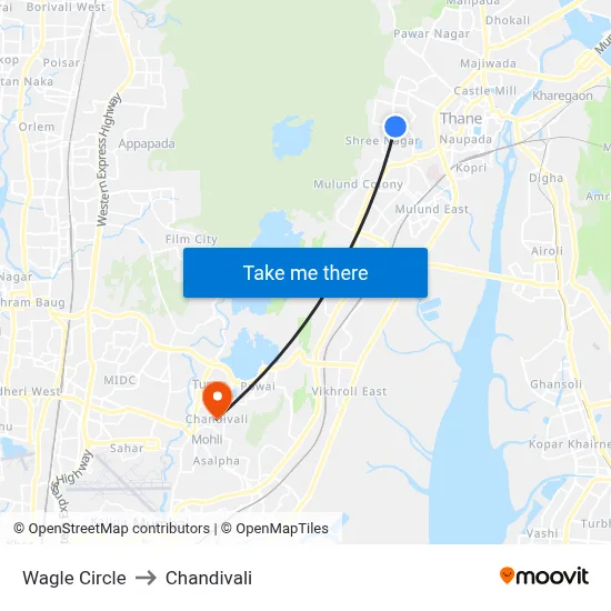 Wagle Circle to Chandivali map