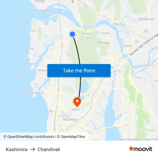 Kashimira to Chandivali map
