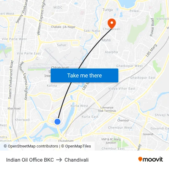 Indian Oil Office BKC to Chandivali map