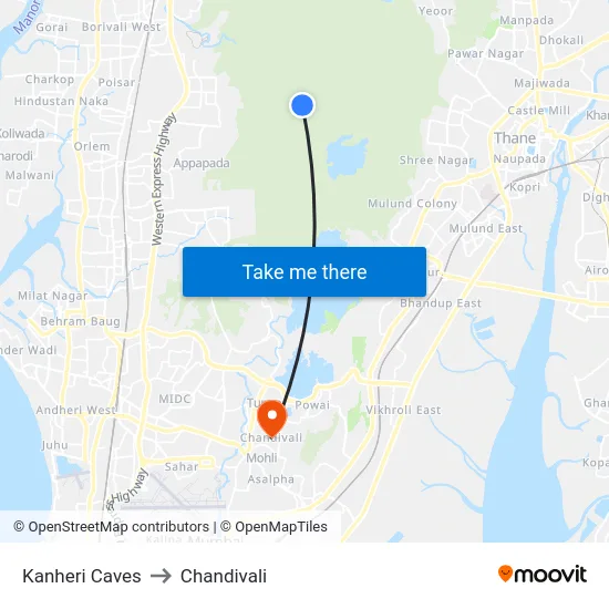 Kanheri Caves to Chandivali map