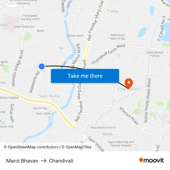Marol Bhavan to Chandivali map