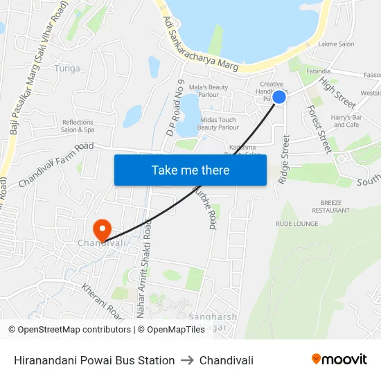 Hiranandani Powai Bus Station to Chandivali map