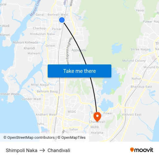 Shimpoli Naka to Chandivali map