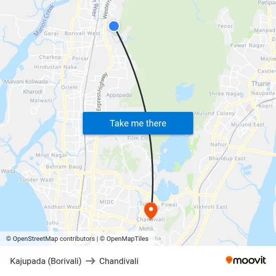 Kajupada (Borivali) to Chandivali map