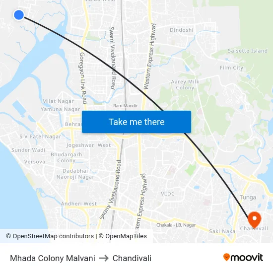 Mhada Colony Malvani to Chandivali map