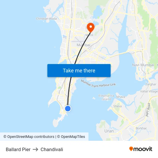 Ballard Pier to Chandivali map