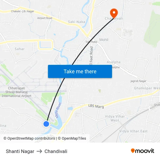 Shanti Nagar to Chandivali map