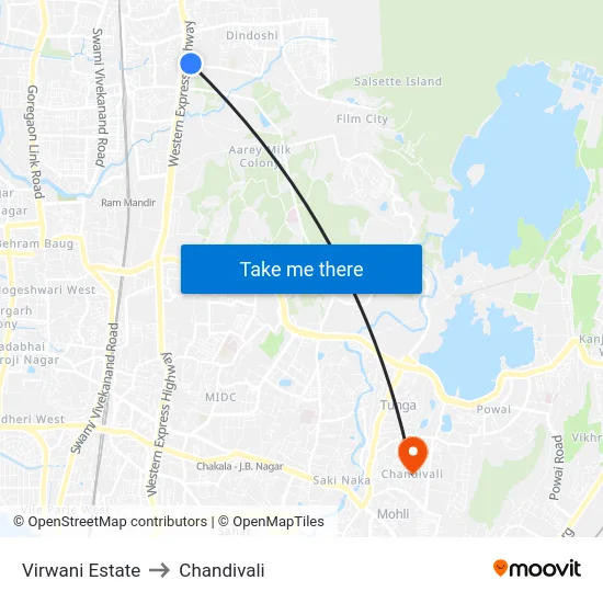 Virwani Estate to Chandivali map