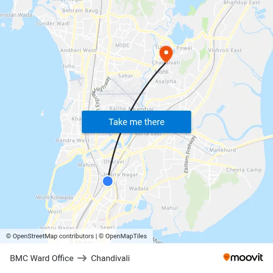 BMC Ward Office to Chandivali map