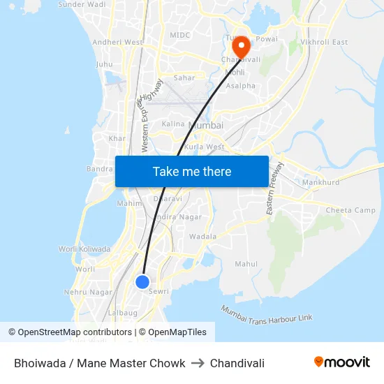 Bhoiwada / Mane Master Chowk to Chandivali map