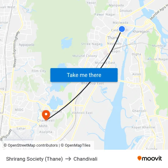 Shrirang Society (Thane) to Chandivali map