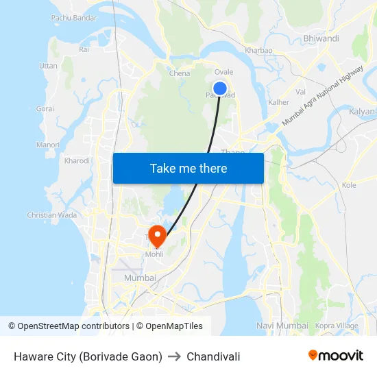 Haware City (Borivade Gaon) to Chandivali map