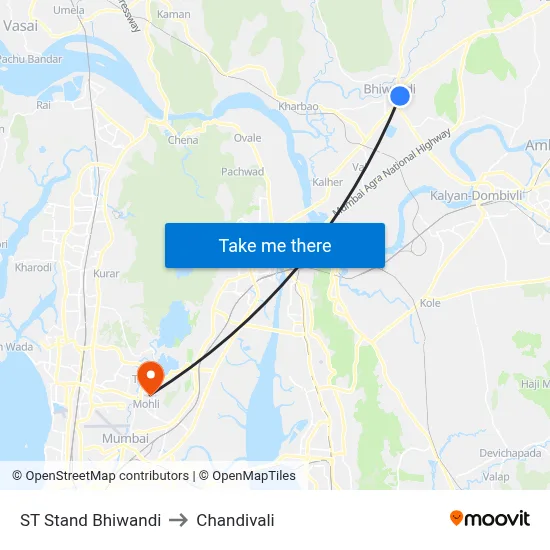 ST Stand Bhiwandi to Chandivali map