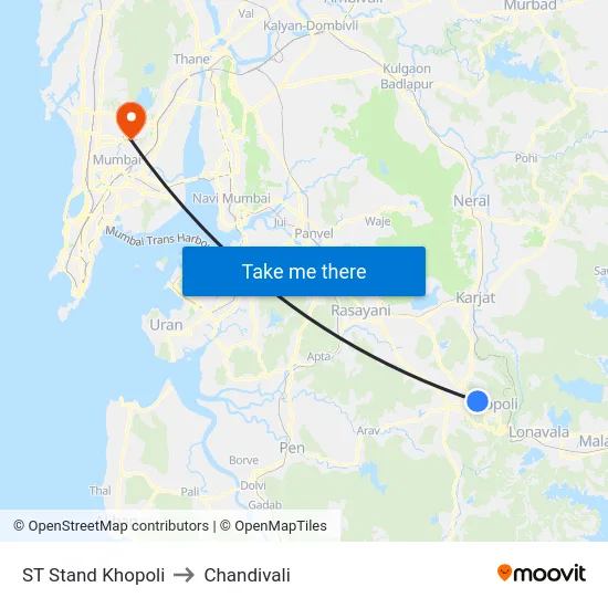 Khopoli ST Bus Stand to Chandivali map