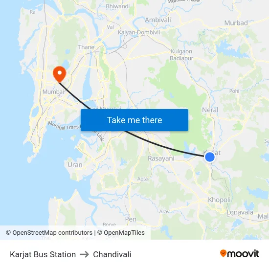 Karjat Bus Station to Chandivali map