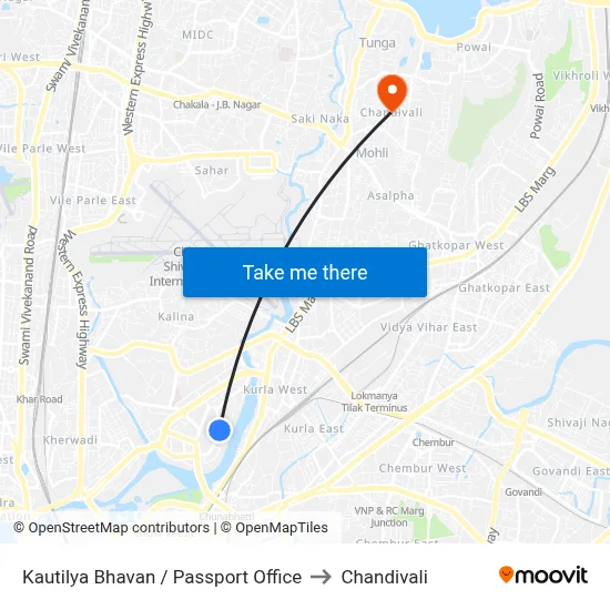 Kautilya Bhavan / Passport Office to Chandivali map