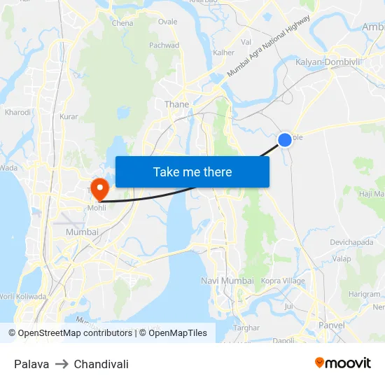 Palava to Chandivali map