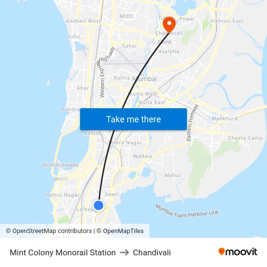 Mint Colony Monorail Station to Chandivali map