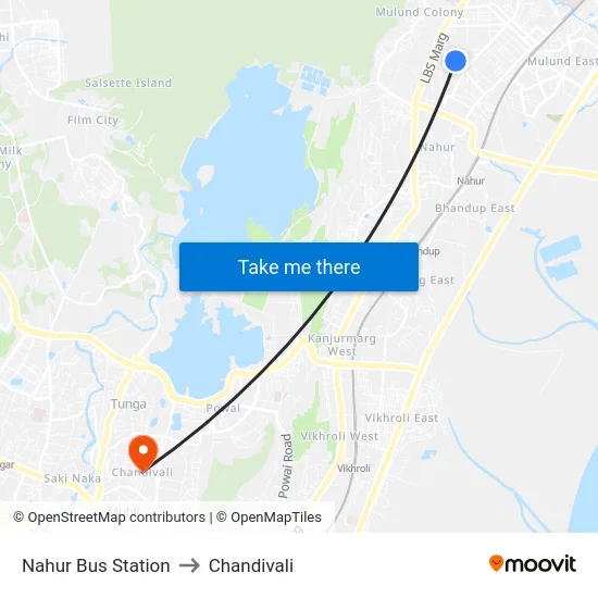 Nahur Bus Station to Chandivali map