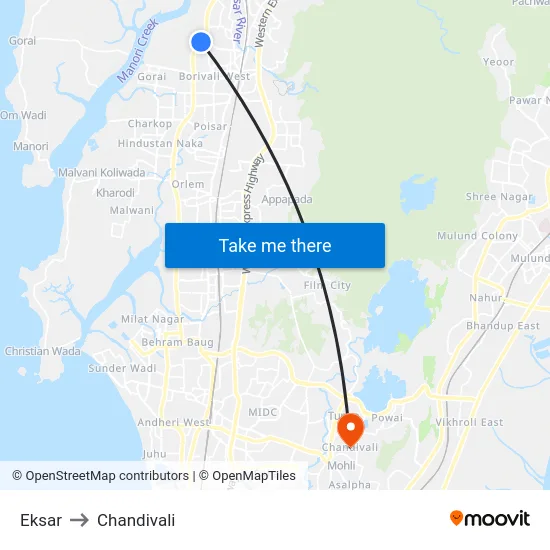 Eksar to Chandivali map