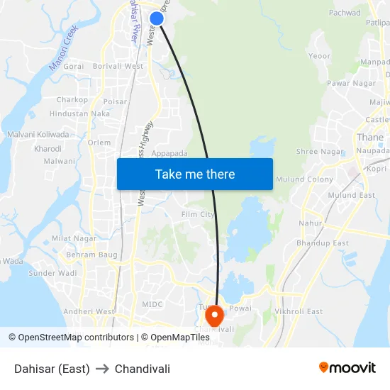 Dahisar (East) to Chandivali map