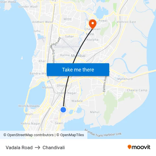Vadala Road to Chandivali map