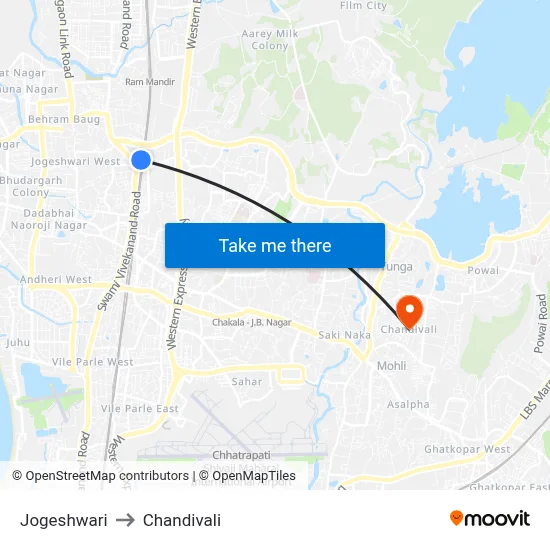 Jogeshwari to Chandivali map